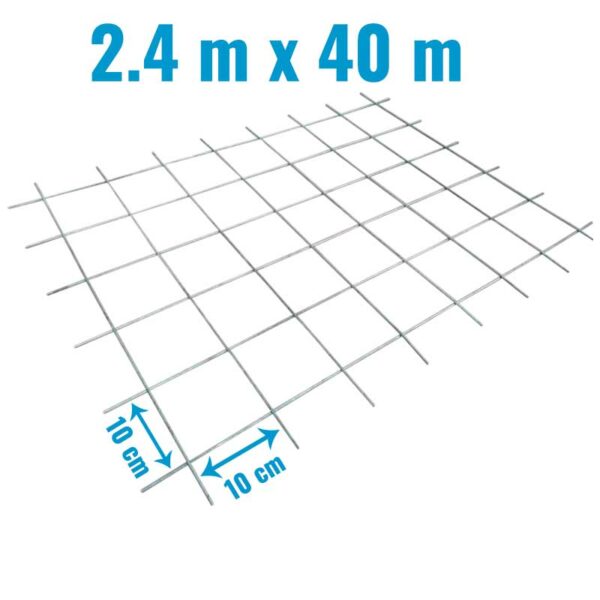 Rollo Malla Electrosoldada 2.4 mts x 40 mts, Grosor del metal 2.3 mm, Separacion 10 cm