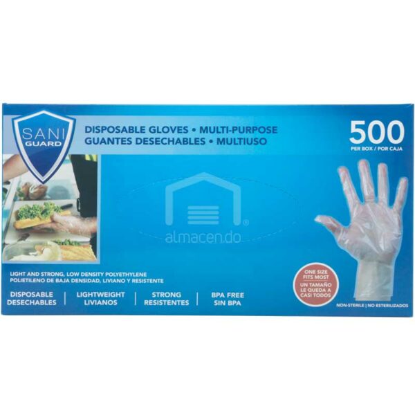 Guantes de Vinyl Sani Guard One Size Clear, 500 uds